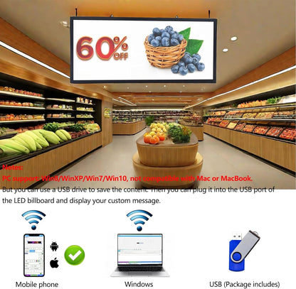 P6 Outdoor LED Sign with 160x64 Resolution, 40''x17'' Full Color LED Scrolling programmable Sign, WiFi + USB led Digital Signage to Display Customized Text, Images and Video for Business Advertising