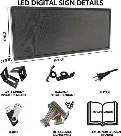 P3 Full Color LED Scrolling Programmable Sign Brightness Adjustable, IP65 Outdoor Digital Message Board, WiFi + USB Control Led Message Signs for Restaurant to Display Text/Images/Video 40''x17''