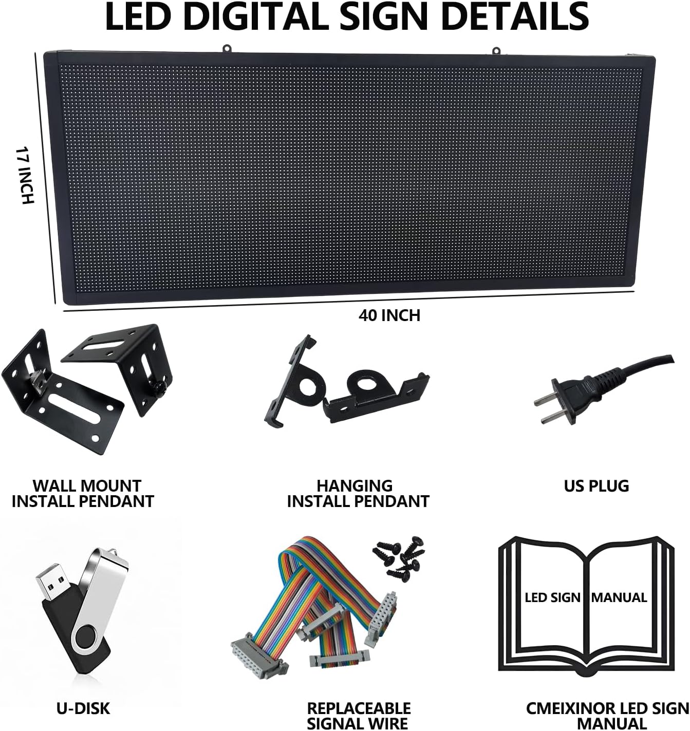 P6 Outdoor LED Sign with 160x64 Resolution, 40''x17'' Full Color LED Scrolling programmable Sign, WiFi + USB led Digital Signage to Display Customized Text, Images and Video for Business Advertising