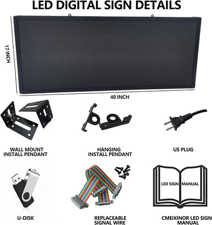 P6 Outdoor LED Sign with 160x64 Resolution, 40''x17'' Full Color LED Scrolling programmable Sign, WiFi + USB led Digital Signage to Display Customized Text, Images and Video for Business Advertising